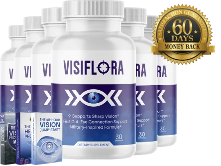 VisiFlora vision support supplement bottle package for benefits guide